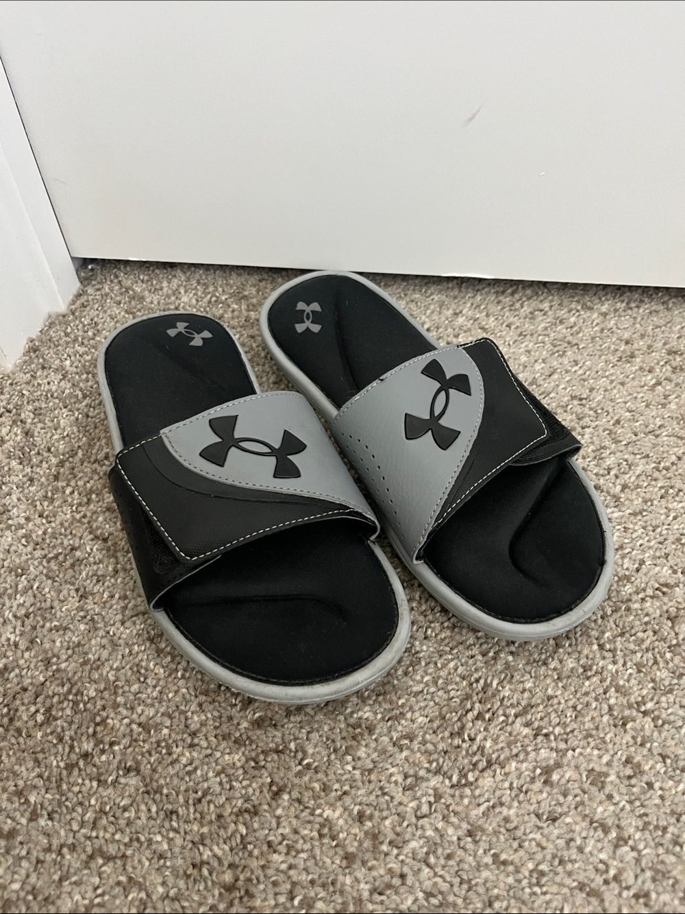 Under Armour Black and Gray Slide Sandals